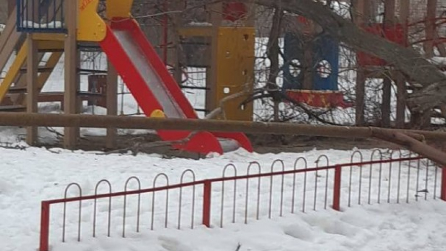 Очевидцы: в Ленинском районе дерево рухнуло на детскую площадку и сломало газовую трубу