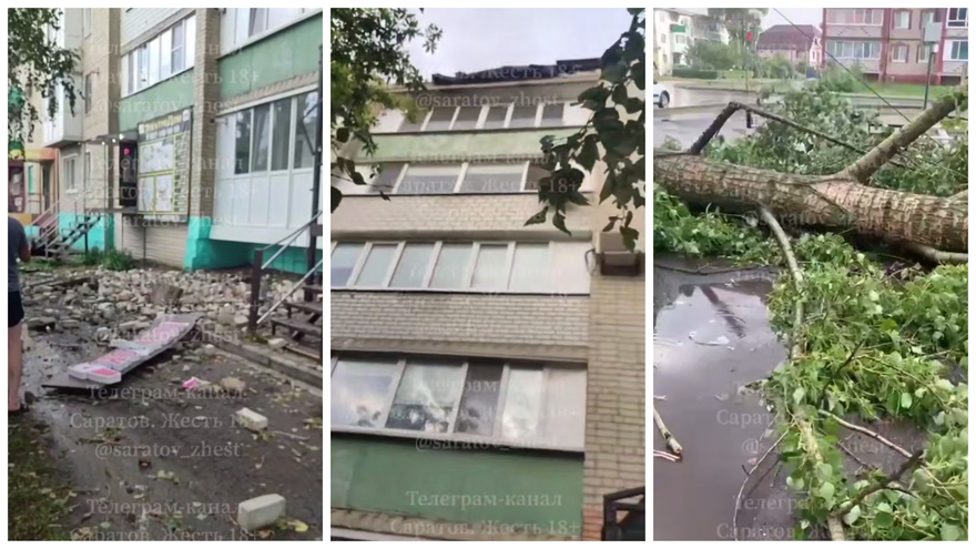 В Калининске во время града обрушился парапет дома