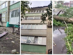 В Калининске во время града обрушился парапет дома
