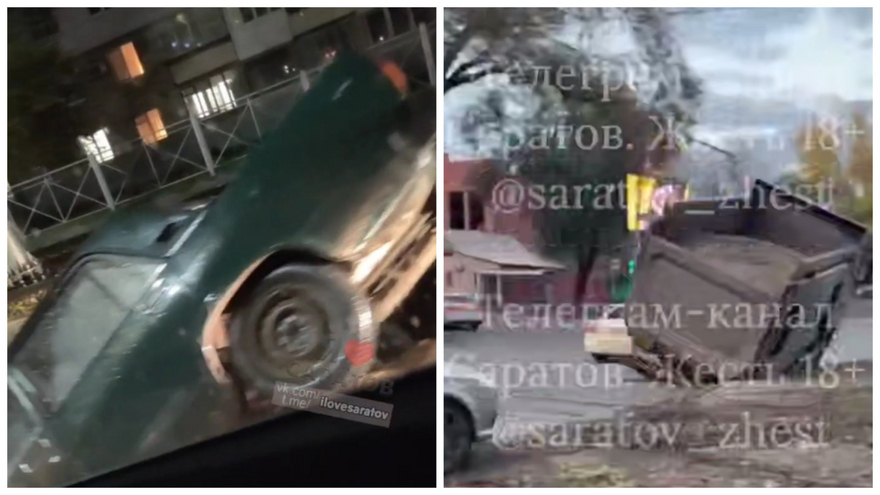 Очевидцы: в Саратове самосвал и легковушка провалились под землю