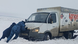 В Саратовской области женщины-приставы помогли вытащить грузовик из снежного заноса