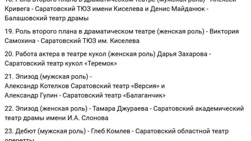 Идиот признан лучшим спектаклем в Саратовской области