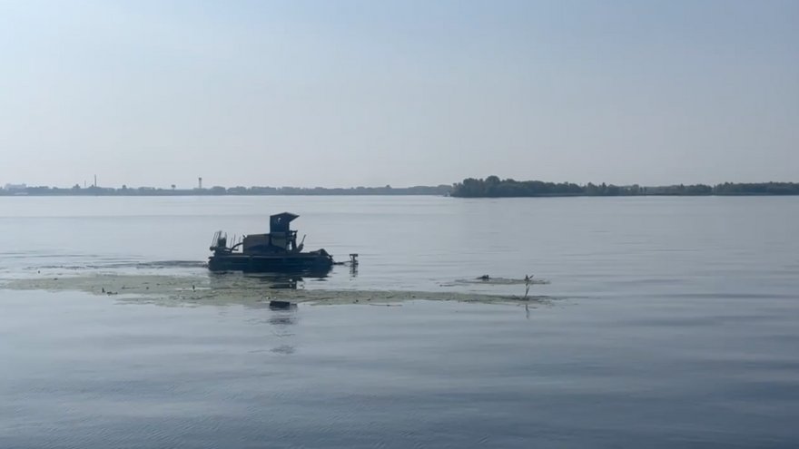 В Саратове очистили Волгу у набережной от мусора и водорослей