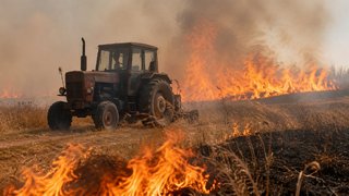 Пенсионер обгорел при попытке спасти трактор от пожара в степи