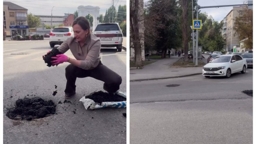 Автомобилистка заделала дорожные ямы в центре Саратова