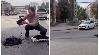 Автомобилистка заделала дорожные ямы в центре Саратова